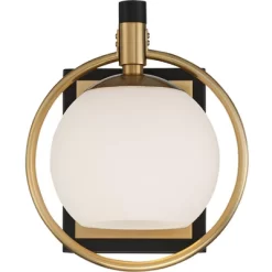 Possini Euro Design Carlyn Modern Wall Light Sconce Warm Brass Black Hardwire 8" Fixture Milky White Globe Glass For Bedroom Bathroom Vanity Reading -Possini Euro Design Sales GUEST 99ef5794 6825 463e b946 44284278b539