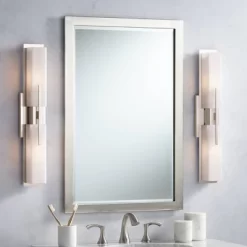 Possini Euro Design Midtown Modern Wall Lights Set Of 2 Satin Nickel Hardwire 4 1/2" 4-Light Fixture White Glass For Bedroom Bathroom Vanity Reading