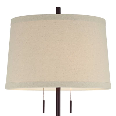 Possini Euro Design Rustic Farmhouse Table Lamp 33" Tall Dark Bronze Metal Off White Burlap Fabric Drum Shade For Bedroom Living Room House Bedside 2 Possini Euro Design Rustic Farmhouse Table Lamp 33" Tall Dark Bronze Metal Off White Burlap Fabric Drum Shade For Bedroom Living Room House Bedside - Image 2