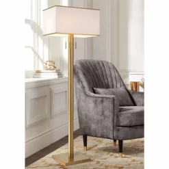 Possini Euro Design Bolivar Mid Century Modern 72" Tall Standing Floor Lamp Light Large Oversized 2-Light Pull Chain Metal Warm Gold Finish Bedroom