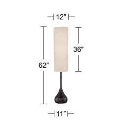 Possini Euro Design Mid Century Modern Floor Lamp 62" Tall Bronze Metal Droplet Off White Cream Cylinder Shade For Living Room Reading -Possini Euro Design Sales GUEST 9accab34 526c 4140 a290 821b38b51e40