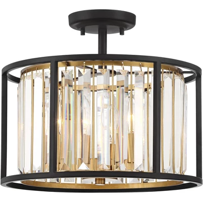 Possini Euro Design Milne Modern Ceiling Light Semi Flush Mount Fixture 14" Wide Bronze Brass 3-Light Clear Crystal For Bedroom Kitchen Living Room 3 Possini Euro Design Milne Modern Ceiling Light Semi Flush Mount Fixture 14" Wide Bronze Brass 3-Light Clear Crystal For Bedroom Kitchen Living Room - Image 3