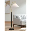 Possini Euro Design Rook Mid Century Modern 66" Tall Standing Floor Lamp Light Curved Chairside Arc With Dimmer Gold Black Metal Living Room Bedroom