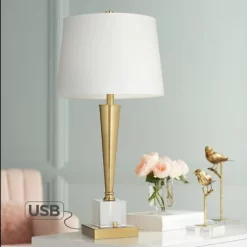 Possini Euro Design Wayne Modern Table Lamps 29 1/4" Tall Set Of 2 Brass With USB Charging Port White Fabric Drum Shade For Bedroom Living Room Kids 15 Possini Euro Design Wayne Modern Table Lamps 29 1/4" Tall Set Of 2 Brass With USB Charging Port White Fabric Drum Shade For Bedroom Living Room Kids -Possini Euro Design Sales GUEST 9c4acf03 a683 4634 bef1 93c120513c08