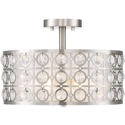 Possini Euro Design Saira Modern Ceiling Light Semi Flush Mount Fixture 16" Wide Brushed Nickel Crystal Organza Drum Shade For Bedroom Kitchen Hallway 2 Possini Euro Design Saira Modern Ceiling Light Semi Flush Mount Fixture 16" Wide Brushed Nickel Crystal Organza Drum Shade For Bedroom Kitchen Hallway - Image 2