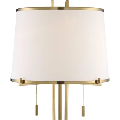 Possini Euro Design Palisade Modern Floor Lamp 64" Tall Satin Brass Metal Trimmed Fabric Tapered Drum Shade For Living Room Bedroom Office House Home 2 Possini Euro Design Palisade Modern Floor Lamp 64" Tall Satin Brass Metal Trimmed Fabric Tapered Drum Shade For Living Room Bedroom Office House Home - Image 2