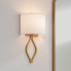 Possini Euro Design Sian Modern Wall Light Sconces Set Of 2 Warm Brass Hardwired 10" Fixture White Half-Moon Linen Shade For Bedroom -Possini Euro Design Sales GUEST 9d69f828 2eeb 4217 8eb3 398ac4afdde1