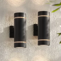 Possini Euro Design Wynnsboro 12" High Modern Outdoor Wall Light Fixture Mount Porch House Exterior Up/Down Set Of 2 Weatherproof Black Aluminum