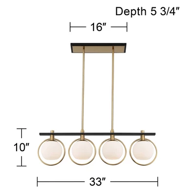 Possini Euro Design Carlyn Brass Black Linear Island Pendant Chandelier 33" Wide Modern White Glass Shade 4-Light LED Fixture For Dining Room Kitchen 7 Possini Euro Design Carlyn Brass Black Linear Island Pendant Chandelier 33" Wide Modern White Glass Shade 4-Light LED Fixture For Dining Room Kitchen - Image 7