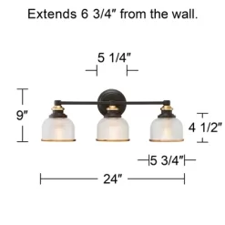 Possini Euro Design Poway Industrial Modern Wall Light Bronze Warm Brass Hardwire 24" 3-Light Fixture Textured Glass Bowl Shade For Bedroom Bathroom -Possini Euro Design Sales GUEST 9e768156 0b6c 490c a6d3 1989f355f441