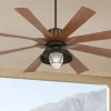 60" Possini Euro Design Defender Industrial Indoor Outdoor Ceiling Fan With LED Light Remote Oil Rubbed Bronze Koa Damp Rated For Patio Exterior Home