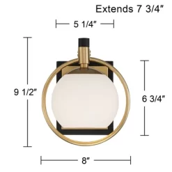 Possini Euro Design Carlyn Modern Wall Light Sconce Warm Brass Black Hardwire 8" Fixture Milky White Globe Glass For Bedroom Bathroom Vanity Reading -Possini Euro Design Sales GUEST 9fb287dc d23f 4735 9113 98b1bac59b70