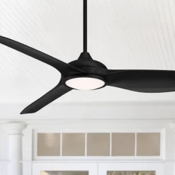 60" Possini Euro Design Dark Vader Modern Indoor Outdoor Ceiling Fan With Dimmable LED Light Remote Control Matte Black Damp Rated For Patio Exterior