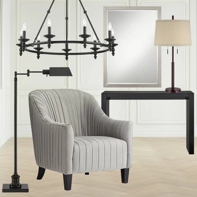 Possini Euro Design Rustic Farmhouse Table Lamp 33" Tall Dark Bronze Metal Off White Burlap Fabric Drum Shade For Bedroom Living Room House Bedside 6 Possini Euro Design Rustic Farmhouse Table Lamp 33" Tall Dark Bronze Metal Off White Burlap Fabric Drum Shade For Bedroom Living Room House Bedside - Image 6