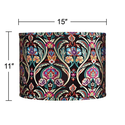 Possini Euro Design Antique Brass Plug-In Swag Chandelier 15" Wide Modern Multi-Color Embroidery Drum Shade For Dining Room House 3 Possini Euro Design Antique Brass Plug-In Swag Chandelier 15" Wide Modern Multi-Color Embroidery Drum Shade For Dining Room House - Image 3