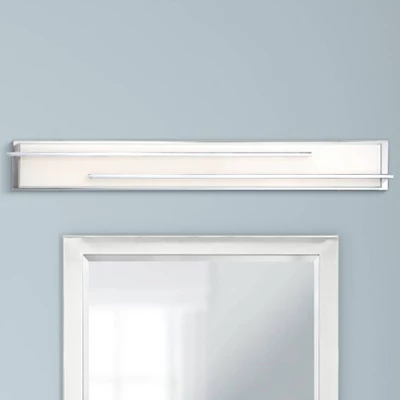 Possini Euro Design Jada Modern Wall Light Chrome Hardwire 33 3/4" Light Bar LED Fixture White Glass For Bedroom Bathroom Vanity Reading Living Room 1 Possini Euro Design Jada Modern Wall Light Chrome Hardwire 33 3/4" Light Bar LED Fixture White Glass For Bedroom Bathroom Vanity Reading Living Room