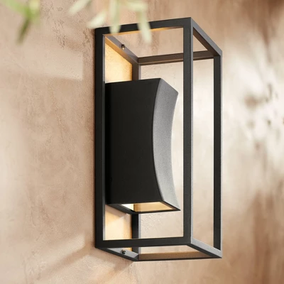 Possini Euro Design Modern Outdoor Wall Light Fixture Textured Black Dimmable LED Up Down 14" Sanded Glass Diffuser Up Down For Exterior Barn Deck -Possini Euro Design Sales GUEST a35a011a 3b48 4d89 9a71 7fd834710085
