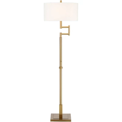 Possini Euro Design Artisan Swing Arm Floor Lamp 62.25" Tall Warm Antique Brass Linen Drum Shade For Living Room Reading Bedroom Office 8 Possini Euro Design Artisan Swing Arm Floor Lamp 62.25" Tall Warm Antique Brass Linen Drum Shade For Living Room Reading Bedroom Office - Image 8