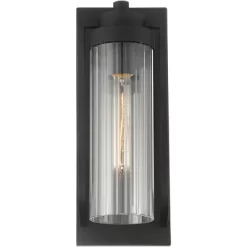 Possini Euro Design Bogata Modern Outdoor Wall Light Fixture Textured Black 15 1/2" Clear Ribbed Glass For Post Exterior Barn Deck House Porch Yard -Possini Euro Design Sales GUEST a536d9d1 3d8b 4350 b795 85244681e476