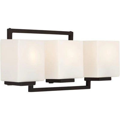 Possini Euro Design Lighting On The Square Modern Wall Light Bronze Hardwire 21" 3-Light Fixture Opal Glass For Bedroom Bathroom Vanity Reading House 5 Possini Euro Design Lighting On The Square Modern Wall Light Bronze Hardwire 21" 3-Light Fixture Opal Glass For Bedroom Bathroom Vanity Reading House - Image 5