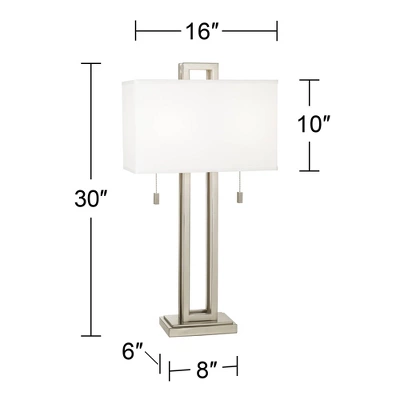 Possini Euro Design Modern Table Lamps 30" Tall Set Of 2 Brushed Nickel Open Rectangular White Box Shade For Living Room Family Bedroom 5 Possini Euro Design Modern Table Lamps 30" Tall Set Of 2 Brushed Nickel Open Rectangular White Box Shade For Living Room Family Bedroom - Image 5