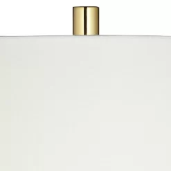 Possini Euro Design Wayne Modern Table Lamps 29 1/4" Tall Set Of 2 Brass With USB Charging Port White Fabric Drum Shade For Bedroom Living Room Kids