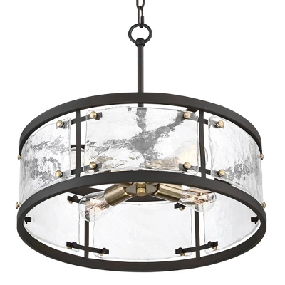 Possini Euro Design Campanelli Bronze Brass Pendant Chandelier 19" Wide Rustic Drum Waterglass Shade 4-Light Fixture For Dining Room Kitchen Island 5 Possini Euro Design Campanelli Bronze Brass Pendant Chandelier 19" Wide Rustic Drum Waterglass Shade 4-Light Fixture For Dining Room Kitchen Island - Image 5