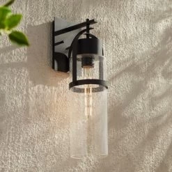 Possini Euro Design Caramela 20" High Modern Outdoor Wall Light Fixture Mount Porch House Exterior Outside Weatherproof Black Metal Clear Glass Shade