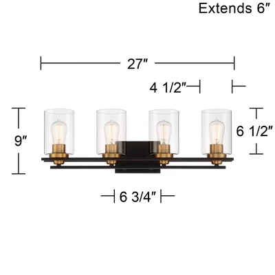 Possini Euro Design Demy Modern Wall Light Oil Rubbed Bronze Gold Hardwire 27" 4-Light Fixture Clear Glass For Bedroom Bathroom Vanity Reading House 3 Possini Euro Design Demy Modern Wall Light Oil Rubbed Bronze Gold Hardwire 27" 4-Light Fixture Clear Glass For Bedroom Bathroom Vanity Reading House - Image 3