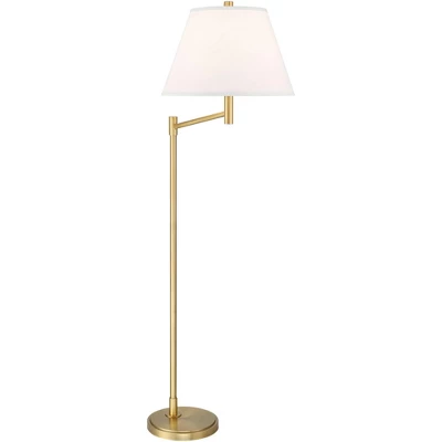 Possini Euro Design Modern Arc Floor Lamp Standing 62 1/2" Tall Warm Gold Offset Arm White Linen Drum Shade For Living Room Reading Family Bedroom 6 Possini Euro Design Modern Arc Floor Lamp Standing 62 1/2" Tall Warm Gold Offset Arm White Linen Drum Shade For Living Room Reading Family Bedroom - Image 6