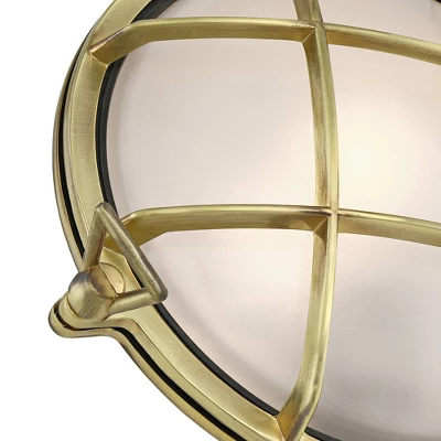 Possini Euro Design Possini Euro Anjali 10"H Brass Bulkhead Outdoor Wall Light Set Of 2 3 Possini Euro Design Possini Euro Anjali 10"H Brass Bulkhead Outdoor Wall Light Set Of 2 - Image 3