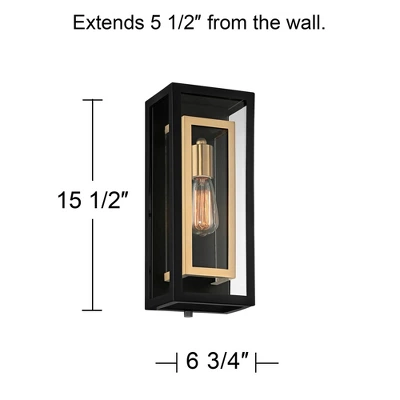 Possini Euro Design Double Box Industrial Outdoor Wall Light Fixture Matte Black Warm Brass 15 1/2" Clear Glass Post Exterior Barn Deck House Porch 3 Possini Euro Design Double Box Industrial Outdoor Wall Light Fixture Matte Black Warm Brass 15 1/2" Clear Glass Post Exterior Barn Deck House Porch - Image 3