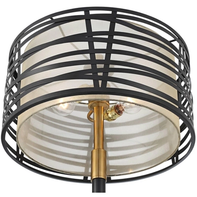 Possini Euro Design Halifax Modern Industrial Floor Lamp 64 1/2" Tall Matte Black Warm Gold Metal Double Drum Shade For Living Room Bedroom Office 3 Possini Euro Design Halifax Modern Industrial Floor Lamp 64 1/2" Tall Matte Black Warm Gold Metal Double Drum Shade For Living Room Bedroom Office - Image 3