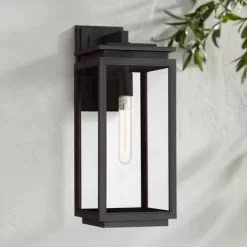 Possini Euro Design Modern Outdoor Wall Light Fixture Matte Black 18" Clear Glass For Post Exterior Barn Deck House Porch Yard
