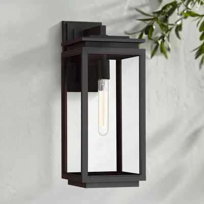 Possini Euro Design Modern Outdoor Wall Light Fixture Matte Black 18" Clear Glass For Post Exterior Barn Deck House Porch Yard 1 Possini Euro Design Modern Outdoor Wall Light Fixture Matte Black 18" Clear Glass For Post Exterior Barn Deck House Porch Yard