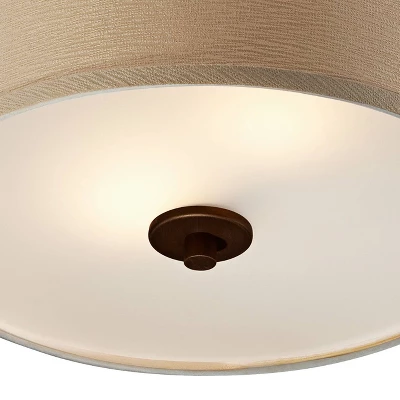Possini Euro Design Halsted Modern Ceiling Light Semi Flush Mount Fixture 15" Wide Brushed Bronze 2-Light Oatmeal Linen Drum For Bedroom Living Room 2 Possini Euro Design Halsted Modern Ceiling Light Semi Flush Mount Fixture 15" Wide Brushed Bronze 2-Light Oatmeal Linen Drum For Bedroom Living Room - Image 2