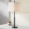 Possini Euro Design Rustic Farmhouse Table Lamp 33" Tall Dark Bronze Metal Off White Burlap Fabric Drum Shade For Bedroom Living Room House Bedside
