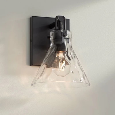 Possini Euro Design Ishii 9 1/4" High Modern Wall Sconce Light Lamp Fixture Mount Bathroom Bedroom Bedside Hardwired Cordless Matte Black Glass Shade 1 Possini Euro Design Ishii 9 1/4" High Modern Wall Sconce Light Lamp Fixture Mount Bathroom Bedroom Bedside Hardwired Cordless Matte Black Glass Shade