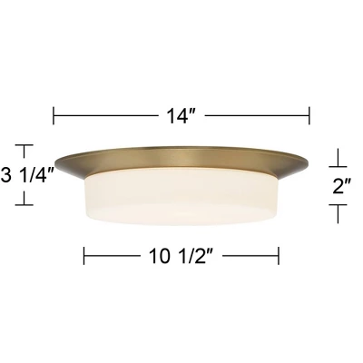 Possini Euro Design Melber Modern Ceiling Light Flush Mount Fixture 14" Wide Warm Brass Gold 3-Light Opal White Glass Shade For Bedroom Living Room 5 Possini Euro Design Melber Modern Ceiling Light Flush Mount Fixture 14" Wide Warm Brass Gold 3-Light Opal White Glass Shade For Bedroom Living Room - Image 5
