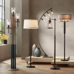 Possini Euro Design Nayla Modern Floor Lamp 62 1/2" Tall Bronze Metal Off White Fabric Tapered Drum Shade For Living Room Bedroom Office House Home -Possini Euro Design Sales GUEST b2ce523a cd3e 42cd bc40 02728be26e03