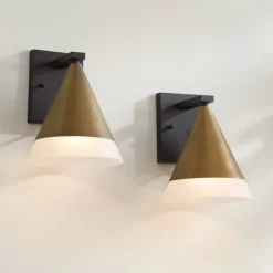 Possini Euro Design Possini Euro Leo 10"H Sand Black And Brass Outdoor Wall Light Set Of 2