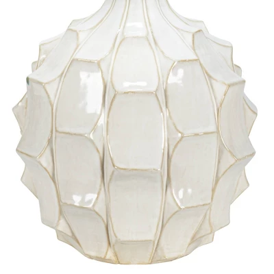 Possini Euro Design Cosgrove Modern Mid Century Table Lamp 26 1/2" High White Glazed Ceramic Light Brown Linen Drum Shade For Bedroom Living Room Home 4 Possini Euro Design Cosgrove Modern Mid Century Table Lamp 26 1/2" High White Glazed Ceramic Light Brown Linen Drum Shade For Bedroom Living Room Home - Image 4