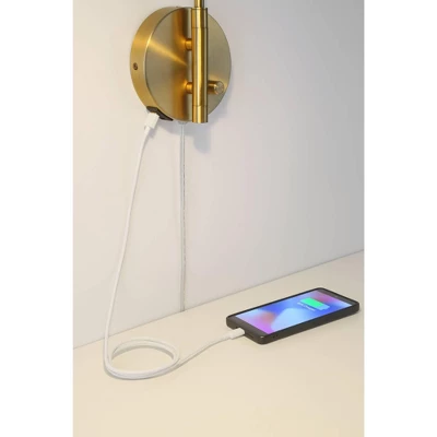 Possini Euro Design Keegan Modern Swing Arm Wall Lamp With Dual USB Ports Warm Gold Plug-In Light Fixture Adjustable For Bedroom 6 Possini Euro Design Keegan Modern Swing Arm Wall Lamp With Dual USB Ports Warm Gold Plug-In Light Fixture Adjustable For Bedroom - Image 6