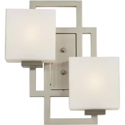 Possini Euro Design Modern Wall Light Sconce Brushed Nickel Hardwired 15 1/2" 2-Light Fixture Square Opal Glass Bedroom Bathroom -Possini Euro Design Sales GUEST b47c87ac 4e7e 4a10 b49d 3f5d61d79f40