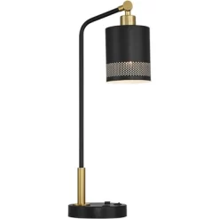 Possini Euro Design Keller 24" High Small Modern Desk Lamp USB Port AC Power Outlet Black Brass Finish Metal Single Home Office Living Room Charging -Possini Euro Design Sales GUEST b4a02f35 0d94 49a9 801c 7860afc12ae3