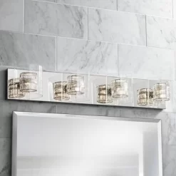 Possini Euro Design Modern Wall Light Four-Light Chrome 30.75" Vanity Fixture For Bathroom Over Mirror