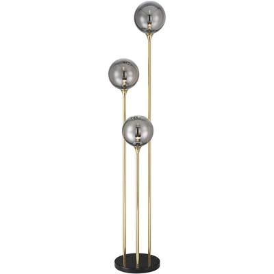 Possini Euro Design Arielle Mid Century Modern 67" Tall Standing Floor Lamp Tree 3-Light LED Foot Switch Gold Metal Brass Bubble Glass Gray Shade 7 Possini Euro Design Arielle Mid Century Modern 67" Tall Standing Floor Lamp Tree 3-Light LED Foot Switch Gold Metal Brass Bubble Glass Gray Shade - Image 7