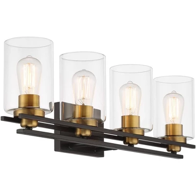 Possini Euro Design Demy Modern Wall Light Oil Rubbed Bronze Gold Hardwire 27" 4-Light Fixture Clear Glass For Bedroom Bathroom Vanity Reading House 4 Possini Euro Design Demy Modern Wall Light Oil Rubbed Bronze Gold Hardwire 27" 4-Light Fixture Clear Glass For Bedroom Bathroom Vanity Reading House - Image 4