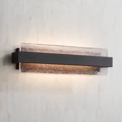 Possini Euro Design Cascadia 23 3/4" High Modern Bathroom Vanity Wall Lamp Light Fixture Mount Over The Sink Mirror LED Black Piastra Glass Shade