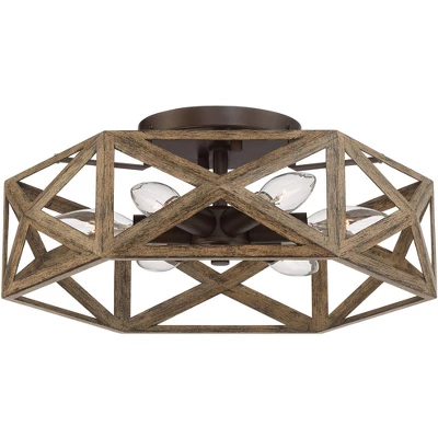 Possini Euro Design Moorcroft Modern Farmhouse Ceiling Light Semi Flush Mount Fixture 14 1/2" Wide Dark Wood Bronze 6-Light Hexagon Frame For Bedroom 4 Possini Euro Design Moorcroft Modern Farmhouse Ceiling Light Semi Flush Mount Fixture 14 1/2" Wide Dark Wood Bronze 6-Light Hexagon Frame For Bedroom - Image 4
